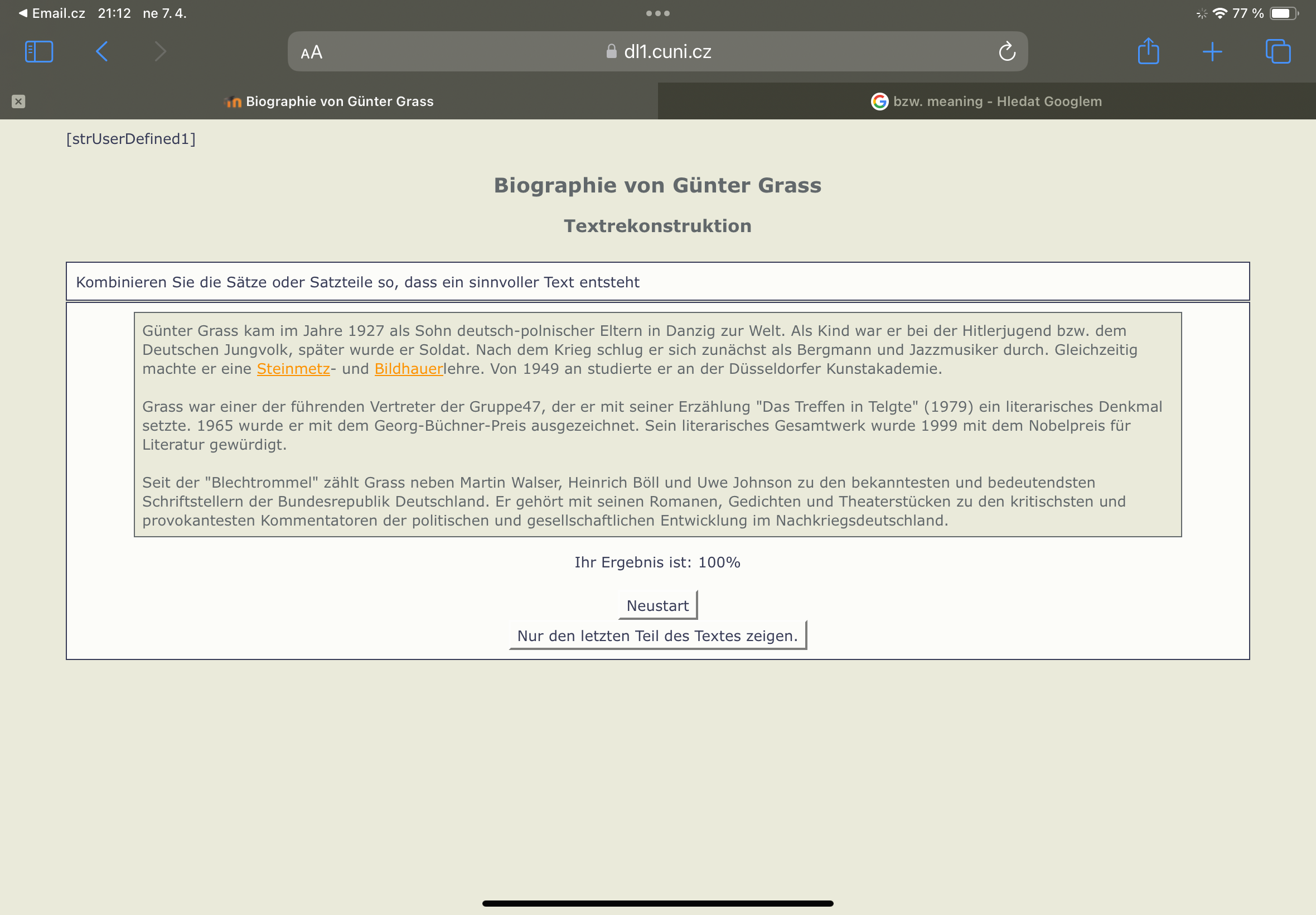Textrekonstruktion: Biographie Grass - IA1 - vypracováno